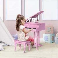HOMCOM Piano à queue enfant en bois Piano enfant clavier de piano 30 touches - tabouret et pupitre inlus - Instrument de Musique - MDF rose(m-10)