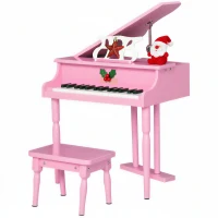 HOMCOM Piano à queue enfant en bois Piano enfant clavier de piano 30 touches - tabouret et pupitre inlus - Instrument de Musique - MDF rose(m-1)