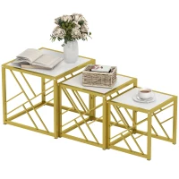 HOMCOM Nesting Coffee Tables, Set of 3 Square Side Tables with Black Metal Frame, for Living Room, Bedroom and Office, White(m-10)