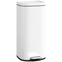 HOMCOM 30L Kitchen Bin, Compact Pedal Bin with Soft-Close and Stay-Open Lid, Removable Bucket for Kitchen, Home, Office, White(m-10)