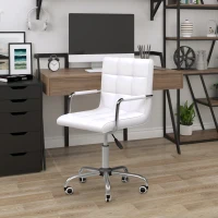 HOMCOM Lot de 2 chaises de bureau fauteuil manager pivotant hauteur réglable revêtement synthétique capitonné blanc(m-10)