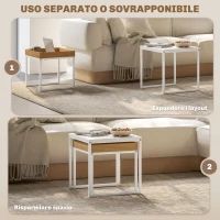 HOMCOM Set di Tavolini da Caffè Impilabili Moderni con Vassoio, 45x45x45 cm, Bianco e Rovere(m-4)