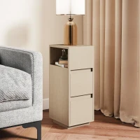 HOMCOM Slim Bedside Table, Narrow Bedside Cabinet with Open Shelf and 2 Drawers for Bedroom, Living Room, Natural Wood Finish(m-9)