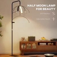 HOMCOM Half Moon Lash Light, Beauty Floor Lamp with 350° Rotatable Head, 7 Colour Temperature and Phone Holder, Dimmable Standing Lamp for Eyelash Extension, Tattoo, Nails, Skincare, Black(m-4)