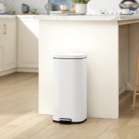 HOMCOM 30L Kitchen Bin, Compact Pedal Bin with Soft-Close and Stay-Open Lid, Removable Bucket for Kitchen, Home, Office, Cream(m-2)