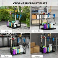 Outsunny Organizador de Herramientas de Jardín Estantería de Almacenamiento de 3 Niveles para Garaje con Ganchos(m-7)