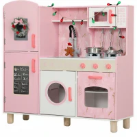 AIYAPLAY Play Kitchen, Kids Kitchen Set with Lights and Sounds, Double Stoves, Ice Maker, Chalkboard for 3+ Years, Pink(m-10)