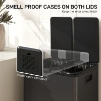 HOMCOM 56L Dual Compartment Stainless Steel Bin, with Deodoriser Holders - Black(m-5)