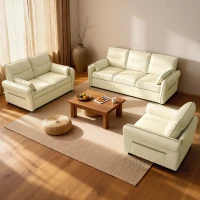 HOMCOM 3-Sitzer-Sofa aus Kunstleder mit dicker Polsterung, Seitentasche und 2 Kissen, 190x83x90 cm, Beige(m-5)