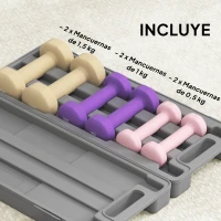 HOMCOM Juego de 6 Mancuernas Hexagonales de 1,5kg 1kg y 0,5kg con Revestimiento de PU con Maletín 43x18x7,5 cm Multicolor(m-5)