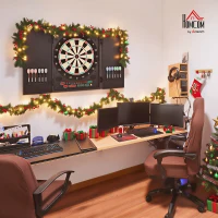 HOMCOM Diana Electrónica Digital hasta 8 Jugadores con 12 Dardos y 30 Puntas con Pantalla LED Puertas 27 Juegos Distintos y 202 Variantes 51x6,5x57 cm Negro(m-2)