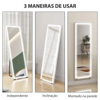 HOMCOM Espelho de Corpo Inteiro com Luzes 150x50 cm Sem Moldura 3 Temperaturas de Cor Brilho Ajustável Transparente(m-6)