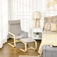 HOMCOM Fauteuil relax avec repose-pieds et coussin appui-tête - bois et tissu effet lin - dim. 67I x 69P x 100H cm - gris(m-10)