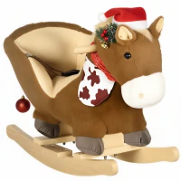 HOMCOM Kids Rocking Horse, with Safety Harness, Sounds, Foot Pedals - Brown(m-10)