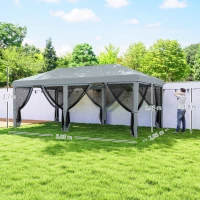 Outsunny Tenda Dobrável 585x295x270 cm Tenda de Jardim com 6 Mosquiteiros Bolsa de Transporte e Estrutura de Aço Cinza(m-3)
