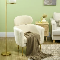 HOMCOM Fauteuil salon avec appuie-tête amovible, fauteuil crapaud en peluche teddy, pieds en métal, 71 x 65 x 90 cm, crème(m-7)