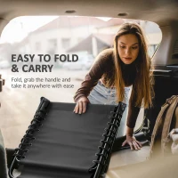 Outsunny Portable Sun Lounger, Folding Camping Bed Cot, Reclining Lounge Chair 5-position Adjustable Backrest with Side Pocket, Pillow for Patio Garden Beach Pool, Black(m-6)