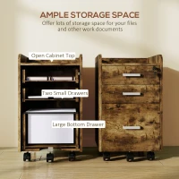 HOMCOM 3 Drawer Filing Cabinet with Lock, Rolling File Cabinet with Edged Top for Letter, A4 Size, Hanging File Folders(m-4)