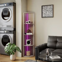 HOMCOM RGB LED Floor Lamp with Shelves, 5-Tier Dimmable Standing Lamp with Adjustable Brightness and Remote Control, Modern Corner Display Shelf Unit for Living Room Bedroom Office, Oak(m-10)