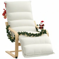 HOMCOM Curved Wooden Accent Chair, with Adjustable Footrest - Cream White(m-10)