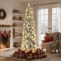 HOMCOM Árbol de Navidad Estrecho 225 cm con Luces LED Bicolores 11 Modos de Iluminación Temporizador 800 Ramas Verde(m-2)