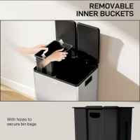 HOMCOM 56L Dual Compartment Stainless Steel Bin, with Deodoriser Holders - Silver Tone(m-7)