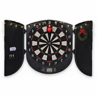 HOMCOM Cible jeu de fléchettes électronique refermable 26 jeux jusqu'à 8 joueurs affichage LCD haut-parleur noir(m-1)