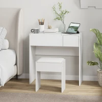 HOMCOM Tocador de Maquillaje con Taburete Mesa de Maquillaje con Espejo Tapa Abatible y Cajas 80x40x79 cm y 40x30x40 cm(m-7)