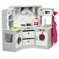 AIYAPLAY Toy Kitchen with Running Water, Lights, Sounds, Apron and Chef Hat, Water Dispenser, for Ages 3-6 Years, Grey(m-10)