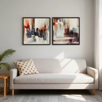 HOMCOM Cuadros en Lienzo Abstractos a Mano 40x40 cm 2 Piezas Cuadros de Arte de Pared Enmarcados Textura Rica Multicolor(m-9)