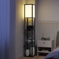 HOMCOM Floor Lamp with Shelves, 3 Layer Column Modern Standing Lamp for Living Room, Bedroom, Office, Bulb not Included, Black(m-7)