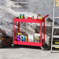 DURHAND Carrello da officina servante a 2 livelli, maniglia laterale e ruote bloccabili, 84,5x38x84cm, rosso(m-6)
