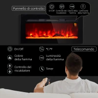 HOMCOM Camino Elettrico 1800W Regolabile con Telecomando, in Acciaio e Vetro Temperato, 91.4x15.8x45 cm, Nero(m-5)