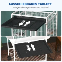 PawHut Vogelkäfig, Papageienkäfig mit 3 Türen, 2 Sitzstange, 360° Rollen, Futternapf, Ablage, Freisitz, 62,5x62,5x156cm, Weiß(m-4)