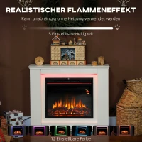 HOMCOM Elektrischer Kamin, realistische Flammen mit 12 Farben, 5 Helligkeitsstufen, Fernbedienung, Timer, Schwarz(m-4)