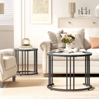 HOMCOM Round Coffee Tables Set of 2, Nesting Tables with Tempered Glass Top and Steel Frame, Black(m-7)