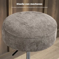 HOMCOM Taburete de Bar con Almacenaje Altura Ajustable Taburete de Cocina Redondo Giratorio Tapizado en Chenilla Gris(m-7)