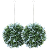 HOMCOM Set of 2 Artificial Plant Topiary Balls, UV-protected Fake Decorative Plants, Blue(m-11)