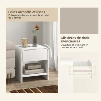 HOMCOM Lot de 2 tables de chevet, table d'appoint moderne avec compartiment ouvert et tiroir, 40 x 35 x 45 cm, blanc(m-6)