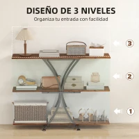 HOMCOM Mesa de Consola Mesa de Sofá con 2 Estantes Abiertos y Marco Metálico en X Estilo Industrial Marrón Rústico(m-4)