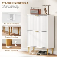 HOMCOM Scarpiera Slim per 12 Paia di Scarpe con 2 Cassetti a Ribalta e Ripiani Regolabili, 60x24x91.5 cm, Bianco(m-7)
