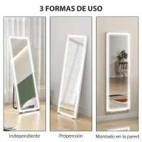 HOMCOM Espejo de Pie Cuerpo Entero con Luces 150x50 cm sin Marco 3 Temperaturas de Color Brillo Ajustable Transparente(m-6)