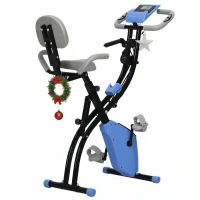 HOMCOM 2-in-1 Folding Exercise Bike with 8-Level Magnetic Resistance, Arm Resistance Band, Pulse Sensor, Blue(m-10)
