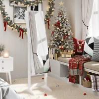 HOMCOM Jewelry Cabinet Standing Mirror Full Length Makeup Lockable Armoire Storage Organizer White(m-2)