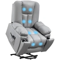HOMCOM Leathaire Eight Massage Point Armchair, with Reclining Back - Charcoal Grey(m-10)