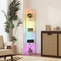 HOMCOM RGB LED Floor Lamp with Shelves, 5-Tier Dimmable Standing Lamp with Adjustable Brightness and Remote Control, Modern Corner Display Shelf Unit for Living Room Bedroom Office, Oak(m-8)