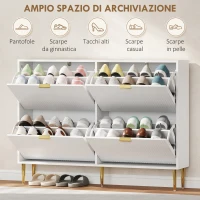 HOMCOM Scarpiera Slim per 20 Paia di Scarpe con 4 Cassetti a Ribalta e Ripiani Regolabili, 105x24x91.5 cm, Bianco(m-5)