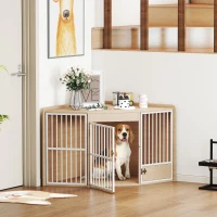 PawHut Cage d'angle pour chien, table d'appoint, avec porte rotative, pour petits et moyens chiens 113 x 80 x 64 cm, chêne(m-10)