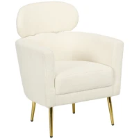 HOMCOM Fauteuil salon avec appuie-tête amovible, fauteuil crapaud en peluche teddy, pieds en métal, 71 x 65 x 90 cm, crème(m-12)