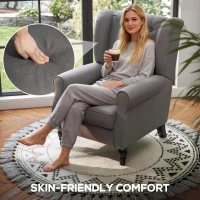 HOMCOM Retro Accent Chair, Linen Wingback Armchair with Wood Frame Button Tufted Design for Living Room Bedroom, Dark Grey(m-6)